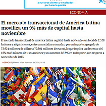 El mercado transaccional de Amrica Latina moviliza un 9% ms de capital hasta noviembre